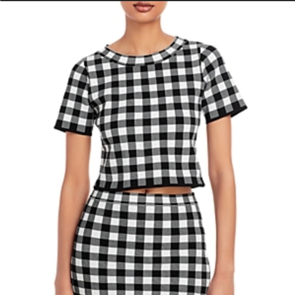 Aqua Monochrome Gingham Knit Top SzM